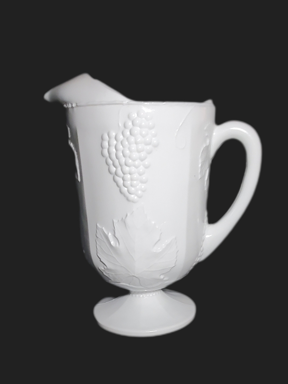 Indiana Glass Co. Embossed Grape Ceramic Pitcher Decorative Milk Glass Serveware